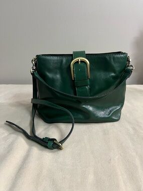 👜 Patricia Nash Green Leather Crossbody Shoulder Bag Buckle Accent Vintage Style